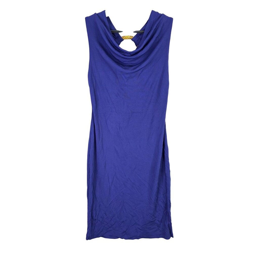 Womens Purple Carmen Marc Valvo Sleeveless Dress Cowl Neck Rayon Blend Size S